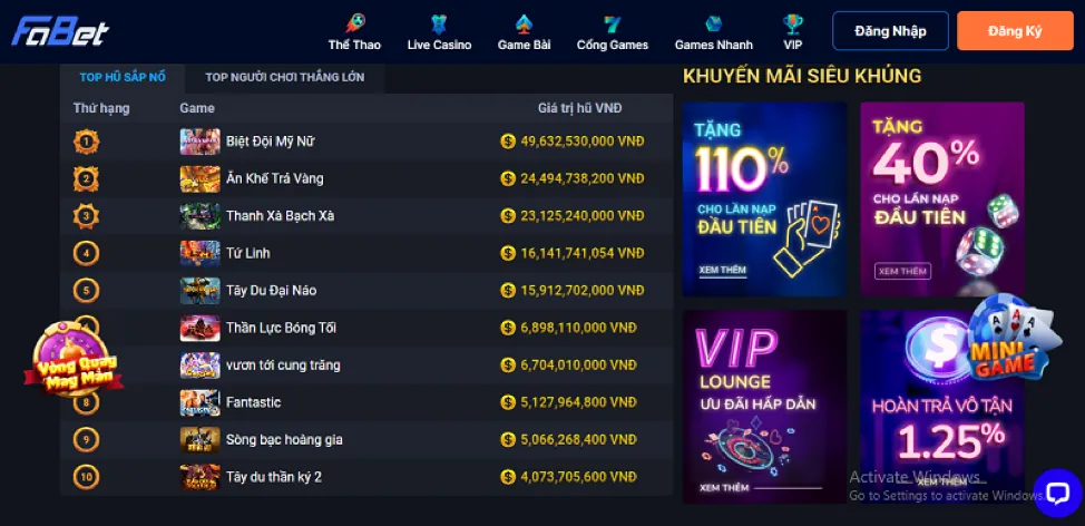 Thưởng nạp tiền hàng ngày cho Slot